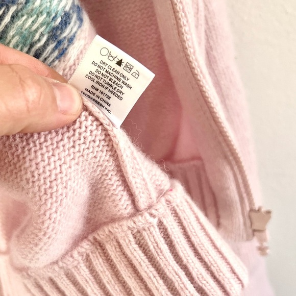 Teddy Fresh Merino Wool Blend Pink Fairisle Full Zip Knit Cardigan Sweater XL - Picture 11 of 11